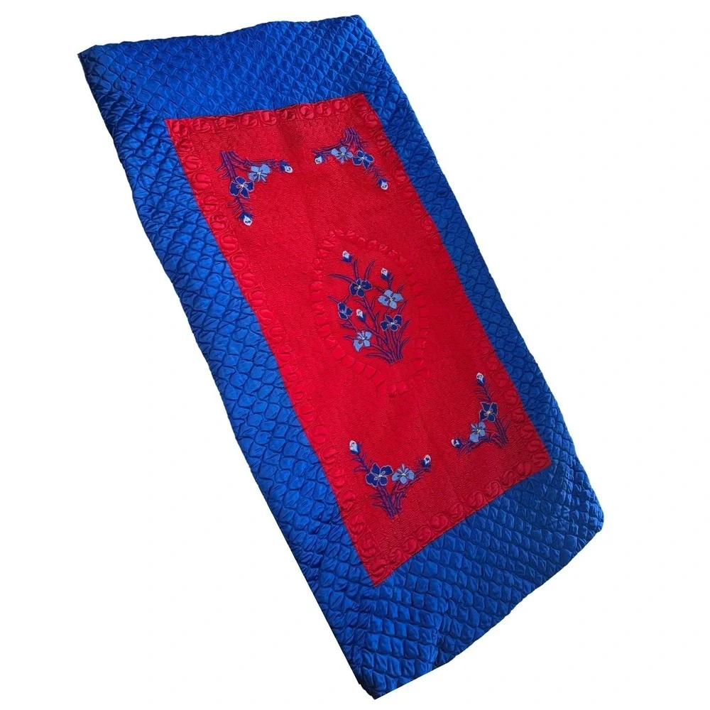 Vintage Asian Quilted Embroidered Duvet Cover‎ Set of 2 Red Blue Floral Boho VTG
